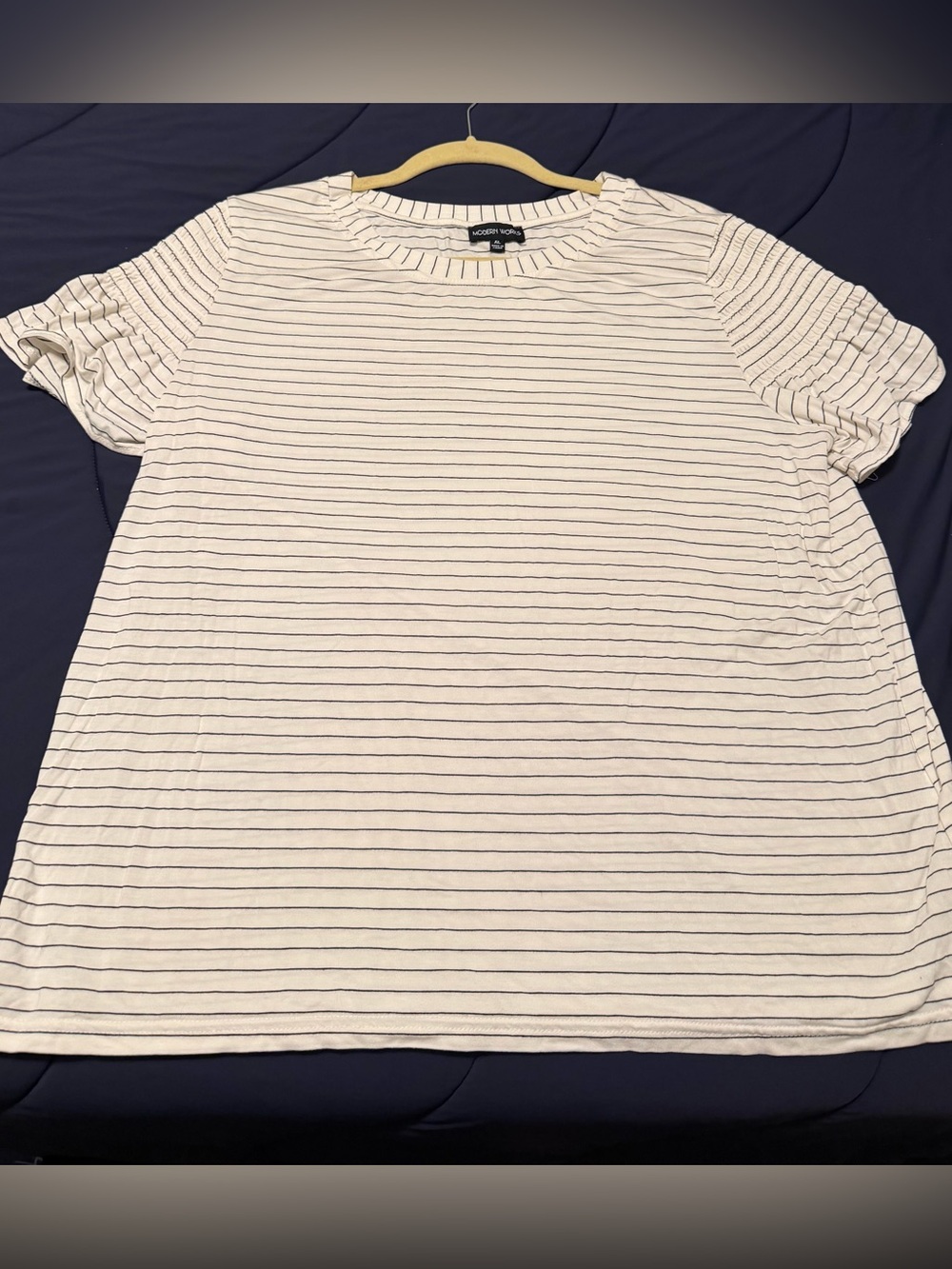 Women's White Striped Crewneck Tee